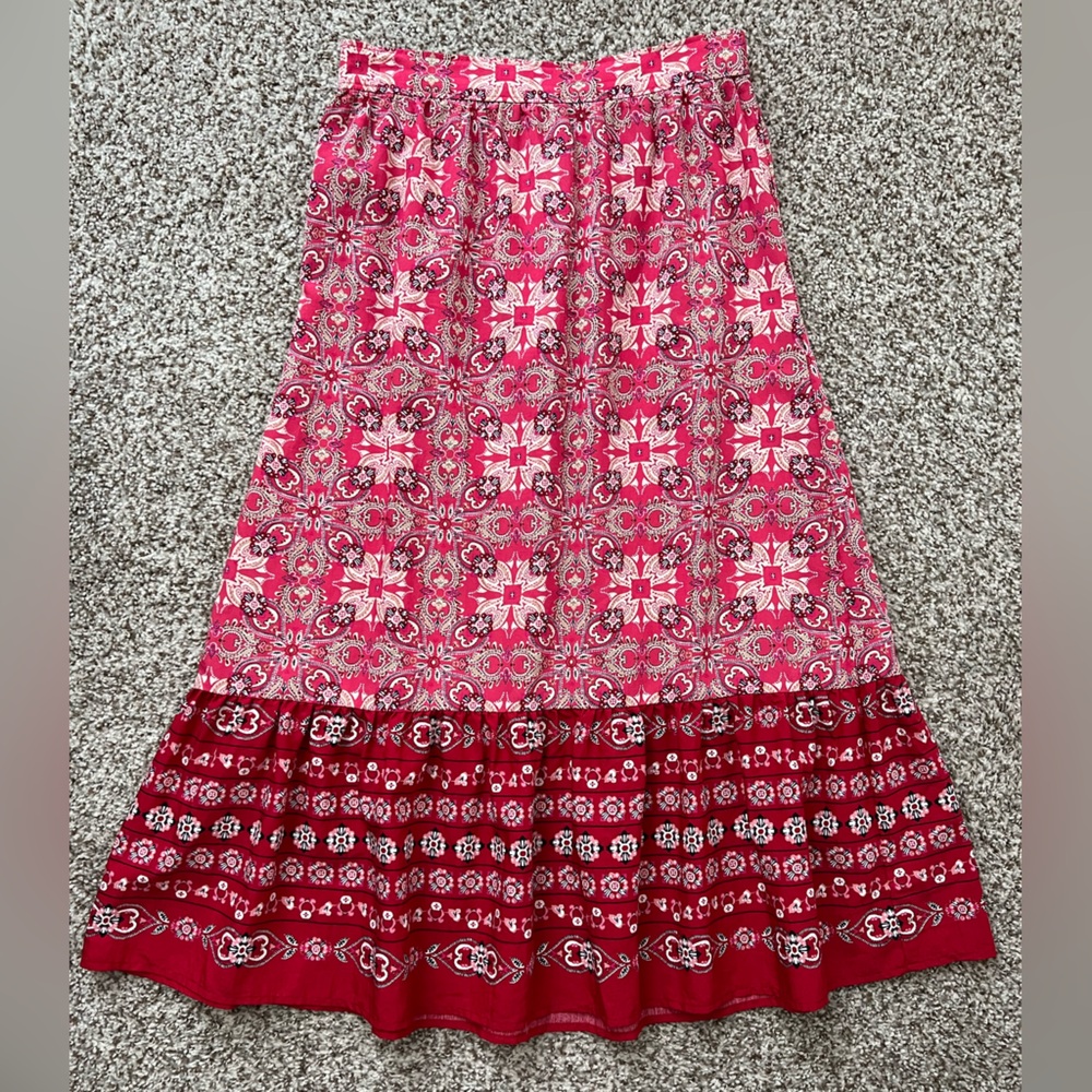 LOFT Multicolored Tiered A-Line Midi Skirt